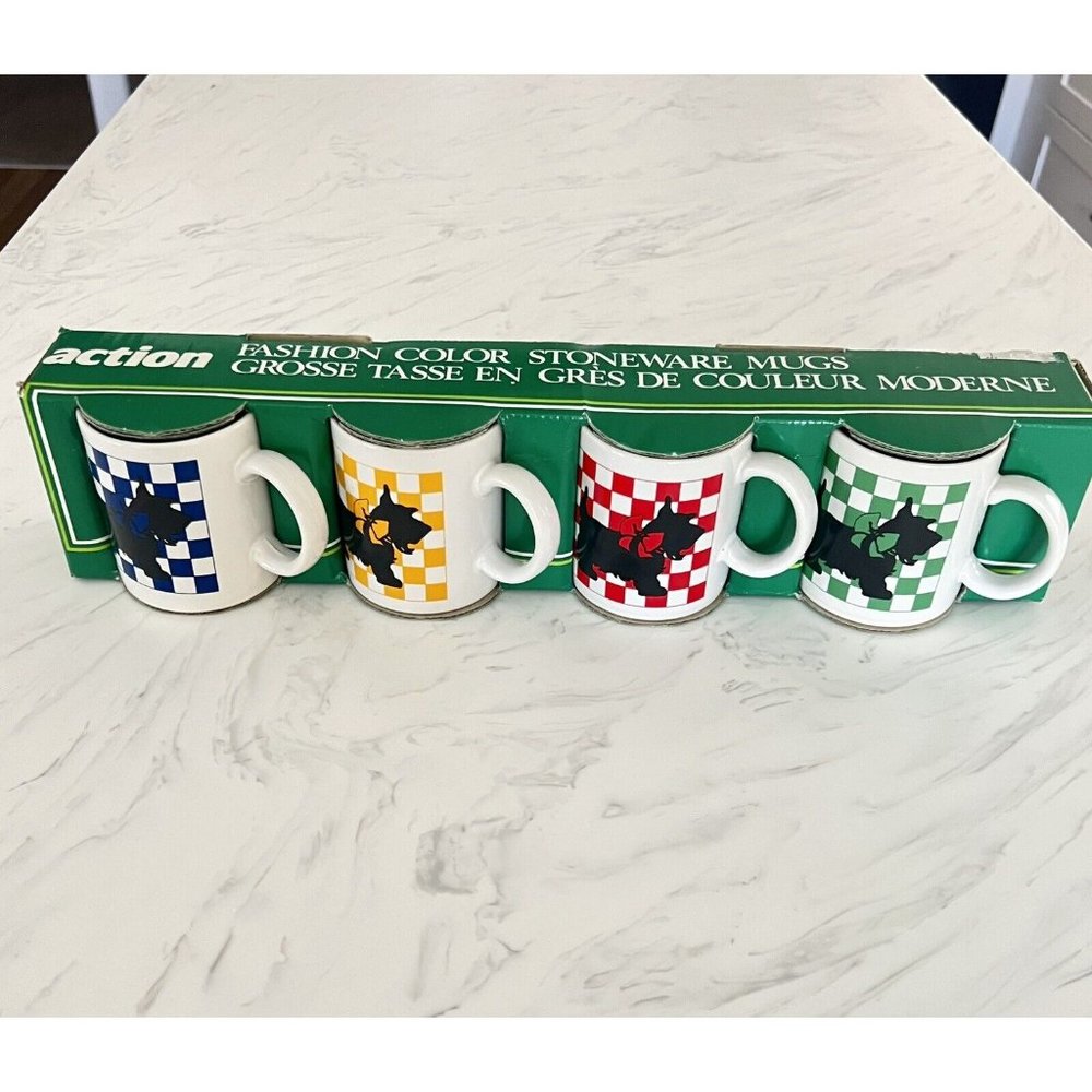 VINTAGE NEW Scottie Dog Mugs Set of 4 Scottish Terrier Coffee Tea Cups 1985 80s - Picture 4 of 8